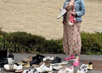 Donate shoes for pancreatic cancer awareness art installation